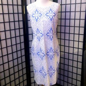 Talbots blue/white lace jacquard sheath dress
